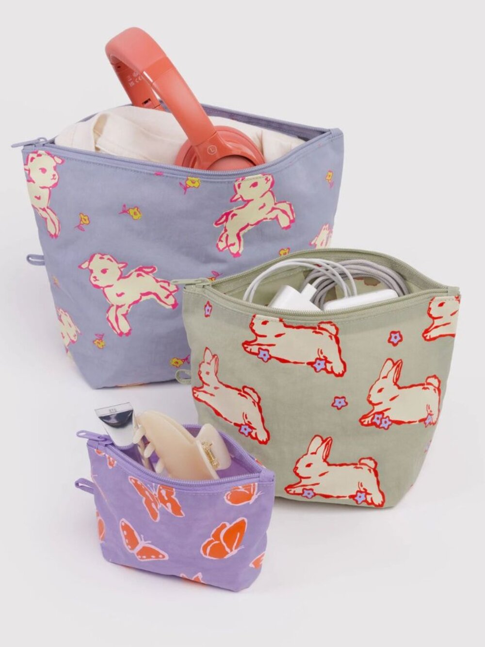 NWT Baggu Go Pouch Set - Spring Animals (Butterflies, Bunnies, Lambs) - Picture 2 of 3